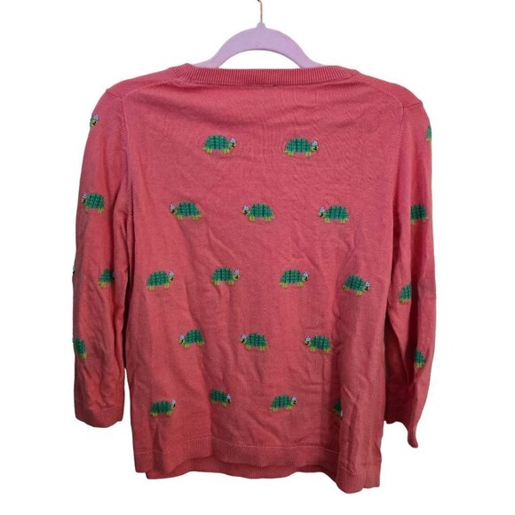 Talbots Pink Intarsia Knit Beaded Turtle Novelty Sweater Size Mp - Picture 3 of 6